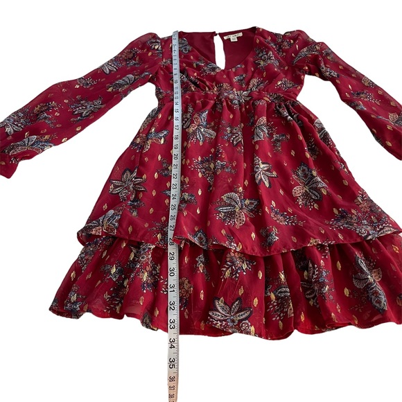 NWT! Mi Ami V-neck Balloon Long Sleeve Flowy Burgundy Mini Dress Size XXS - Picture 8 of 13